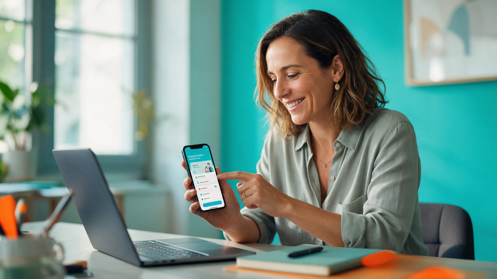 Dirigeante de PME consultant ses avantages salariés sur son smartphone